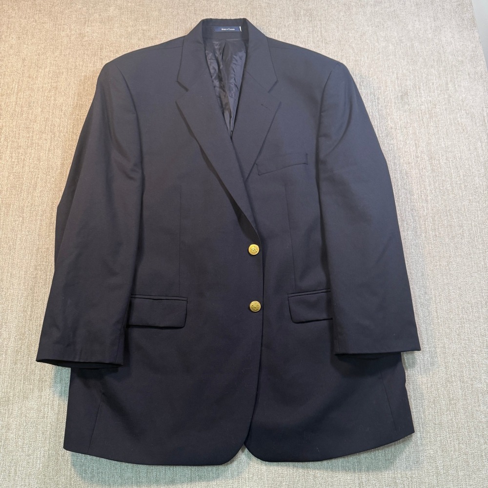 Chaps Ralph Lauren Mens 46R Navy Blue 100% Wool Blazer Gold Crest Buttons Canada